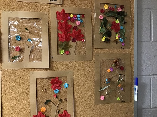 A bulletin board displaying the children's artwork