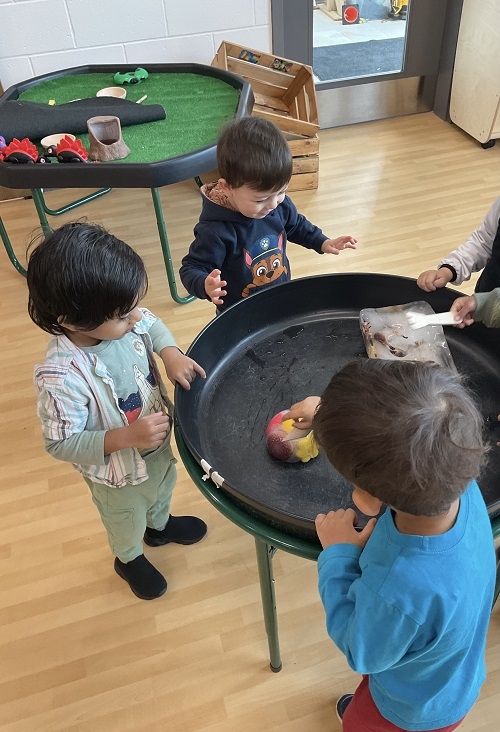 This month, the children at RisingOaks | St. Patrick explored how ice forms and melts through a hands-on activity using frozen animal and flower stones. They used tools, sensory play, and imaginative thinking to investigate the properties of ice, develop problem-solving skills, and learn about seasonal changes. The experience supported early science learning while sparking excitement and curiosity. 