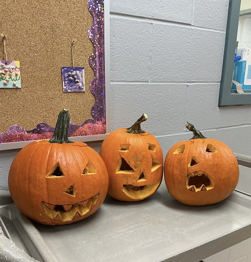Three completed pumpkins.