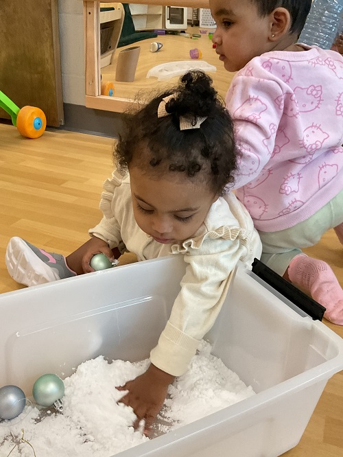 feeling the fake snow