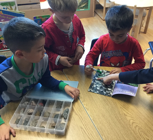 boys looking at different rocks
