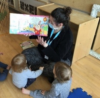 educator reading a story to children