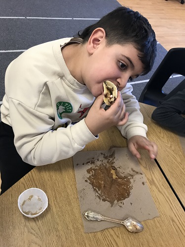 A child eating pancakes